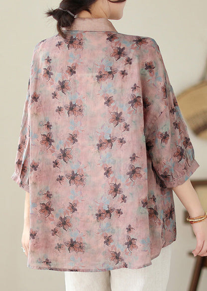 Print Peter Pan Collar Button Cotton Tops Spring