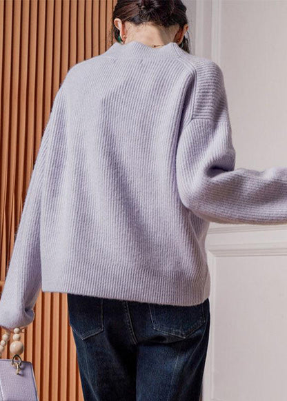 Purple Asymmetrical Button Knit Cardigan Spring