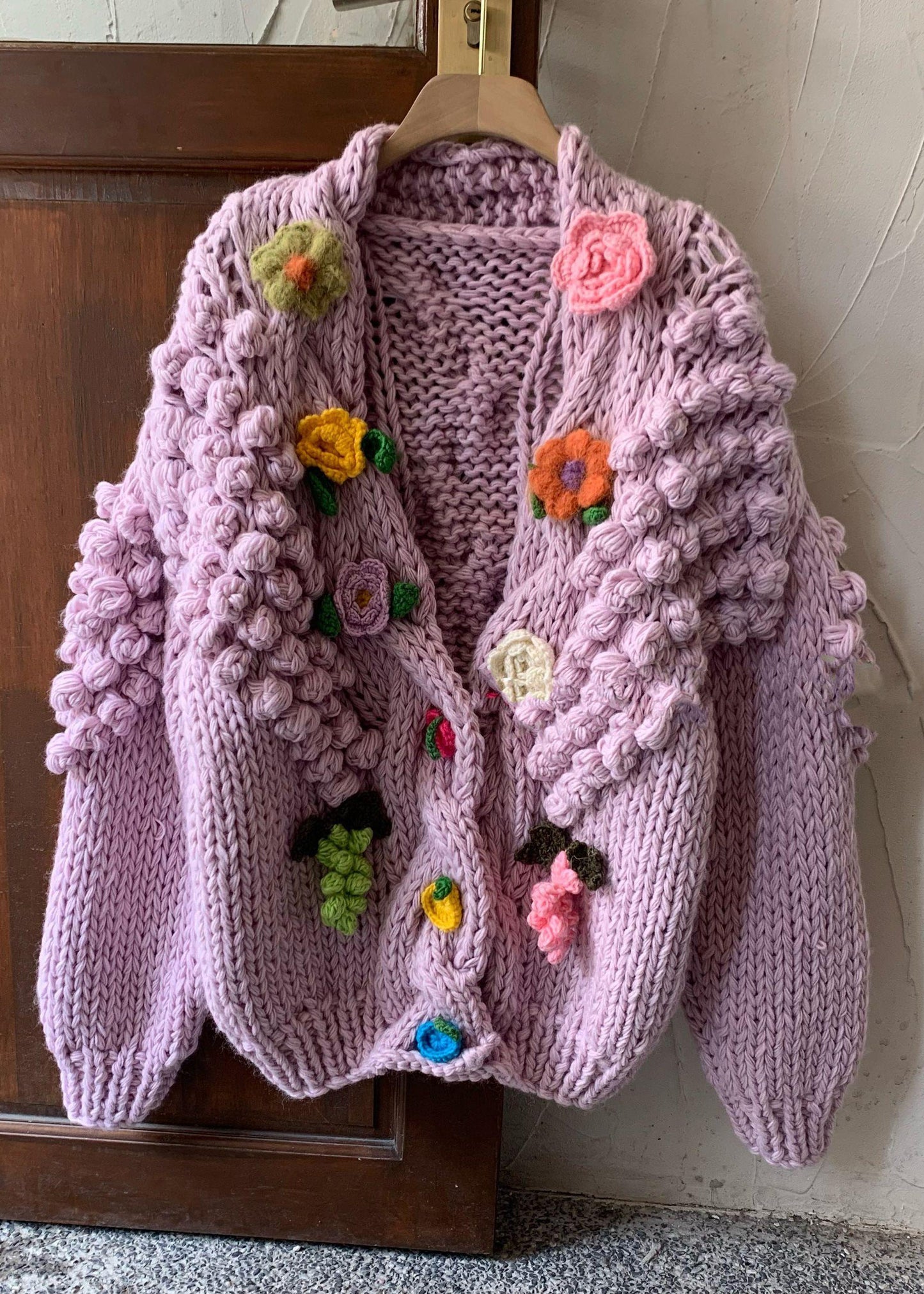 Purple V Neck Button Cozy Knit Cardigans Spring