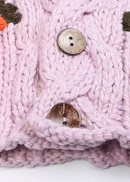 Purple V Neck Button Cozy Knit Cardigans Spring