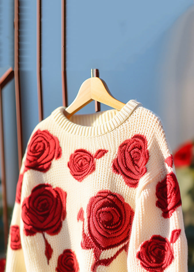 Red Hollow Out Cozy Knit Sweaters Fall