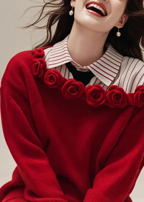 Red Slash Neck Knit Sweater Dress Fall