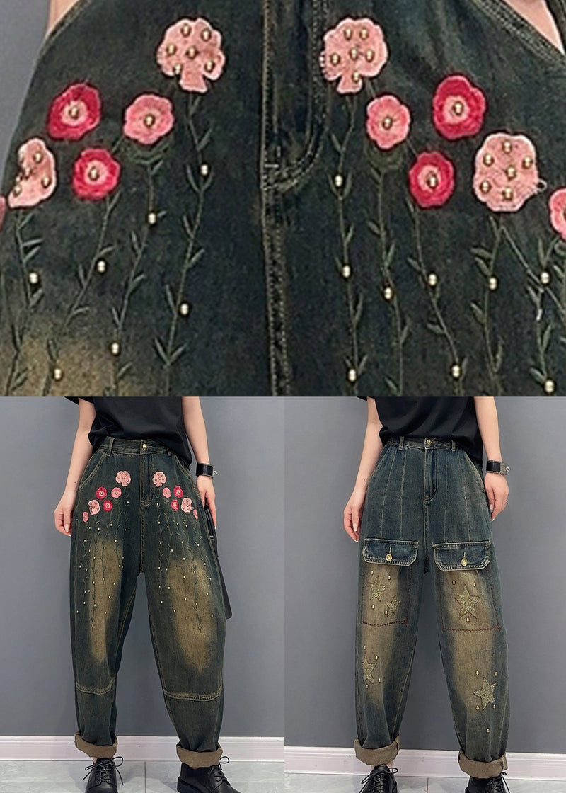 Rivet Patchwork Denim Pockets Harem Pants Fall