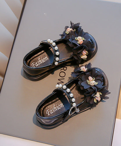 Splicing Beige Kids Princess Flat Shoes Buckle Strap