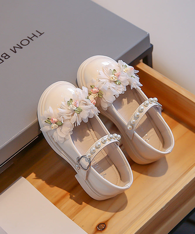Splicing Beige Kids Princess Flat Shoes Buckle Strap