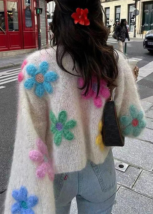 White Button Hollow Out Wool Knit Cardigans Spring