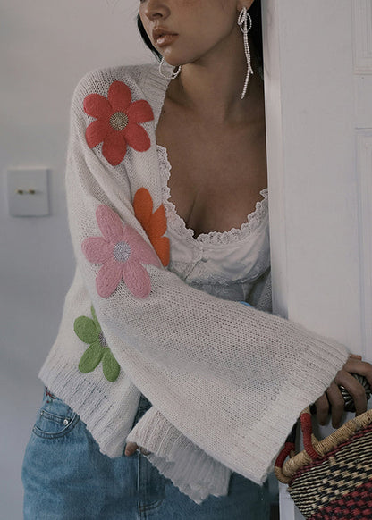 White Button Hollow Out Wool Knit Cardigans Spring