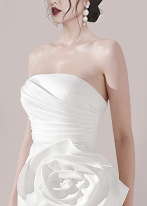 White Cold Shoulder Wrinkled Silk Mid Dress Sleeveless