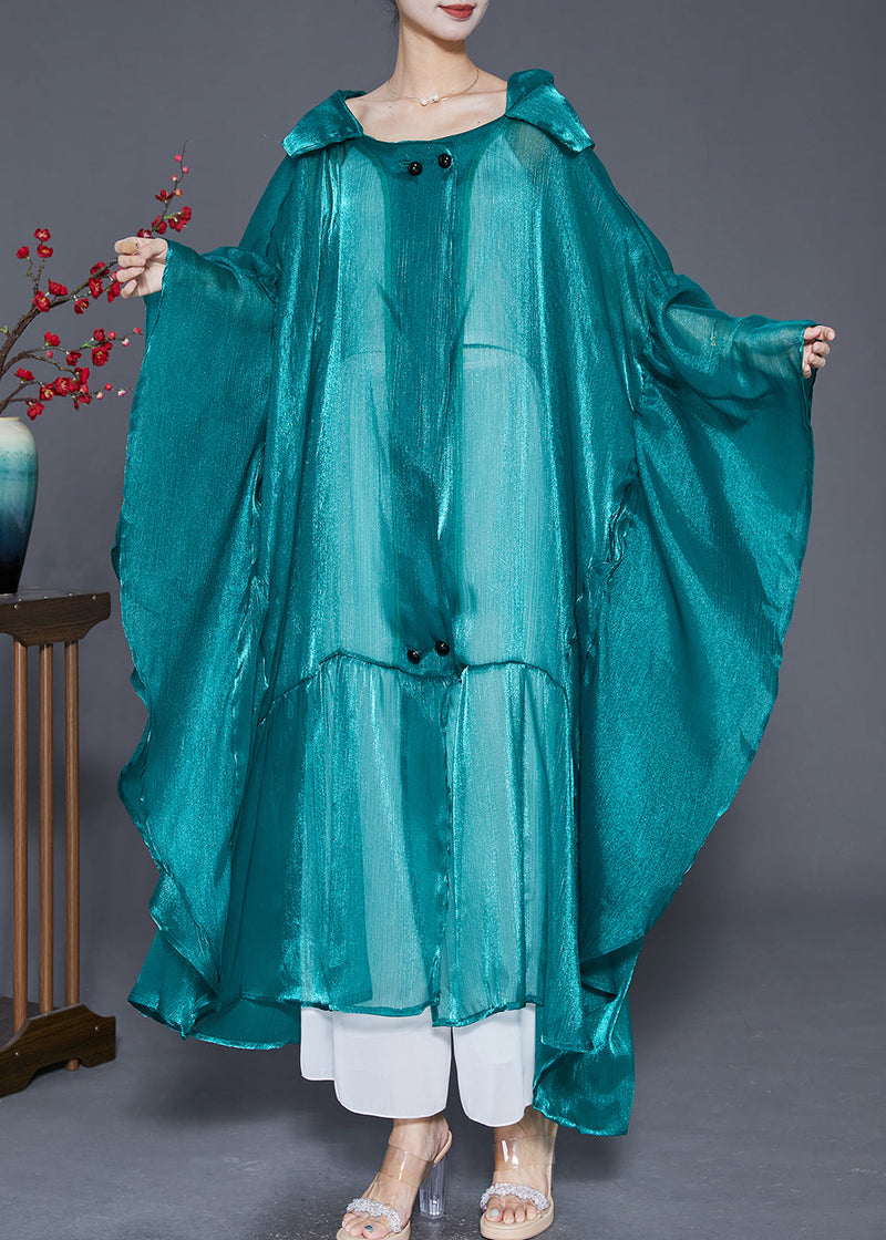 Fluorescent Green Loose Silk Upf 50+ Cardigans Hooded Batwing Sleeve