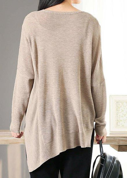 For Spring Nude Clothes V Neck Asymmetric Knit Tops