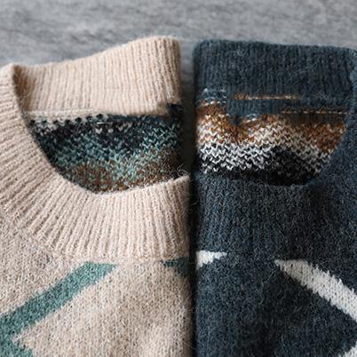 For Spring Army Green Geometry Knitted Pullover Wild O Neck Knitwear