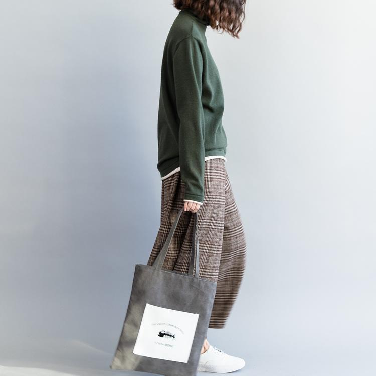 For Spring Army Green Knit Tops Oversized High Neck Knitwear