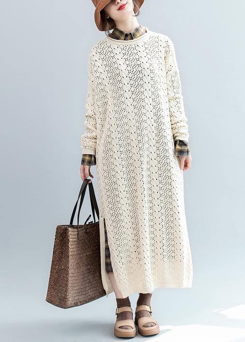 For Spring Beige Sweater Weather Street Style O Neck Hollow Out Mujer Knit Dresses