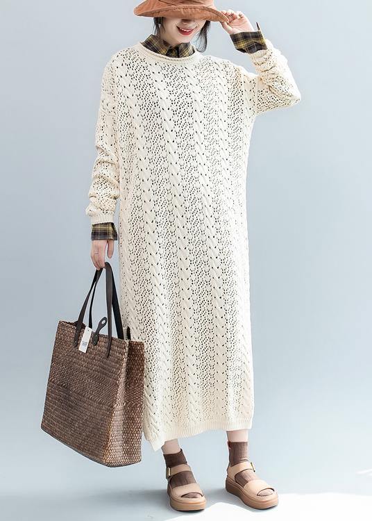 For Spring Beige Sweater Weather Street Style O Neck Hollow Out Mujer Knit Dresses