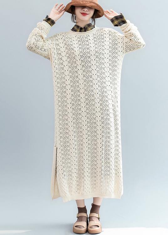 For Spring Beige Sweater Weather Street Style O Neck Hollow Out Mujer Knit Dresses