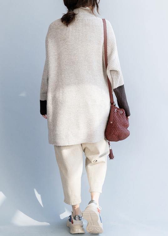 For Spring Beige Knitted Top High Neck Knit Wear Front Open