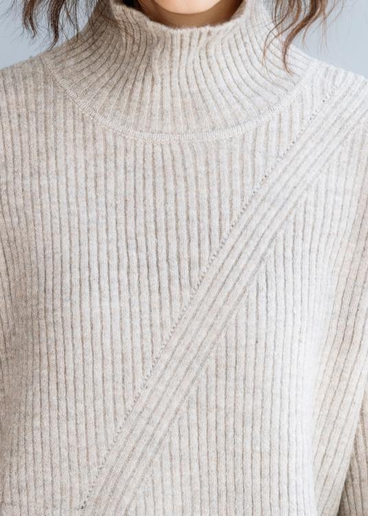 For Spring Beige Knitted Top High Neck Knit Wear Front Open