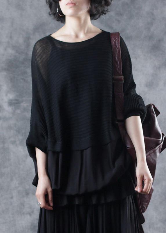 For Spring Black Knitted Clothes O Neck Knitted Blouse Batwing Sleeve