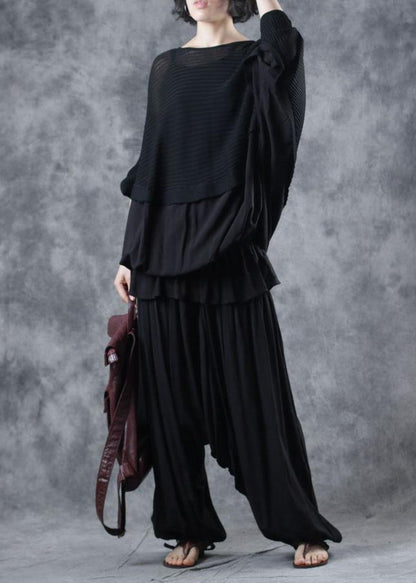 For Spring Black Knitted Clothes O Neck Knitted Blouse Batwing Sleeve