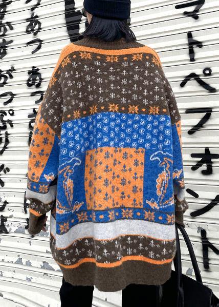 For Spring Chocolate Print Knit Tops V Neck Patchwork Blouse