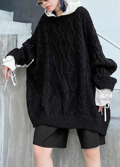 For Spring Fall Black Knit Tops Hooded Clothes for