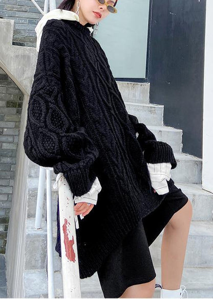 For Spring Fall Black Knit Tops Hooded Clothes for