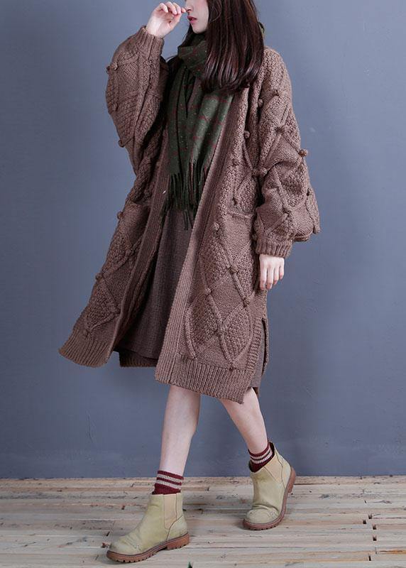 For Spring Fall Knitwear Oversized Khaki Side Open