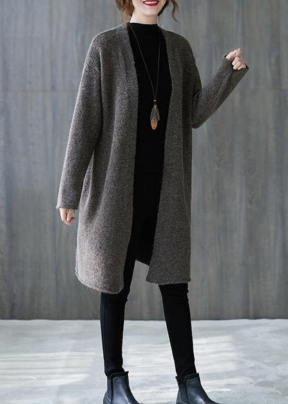 For Spring Gray Knitted Outwear Oversized Fall V Neck Sweaters
