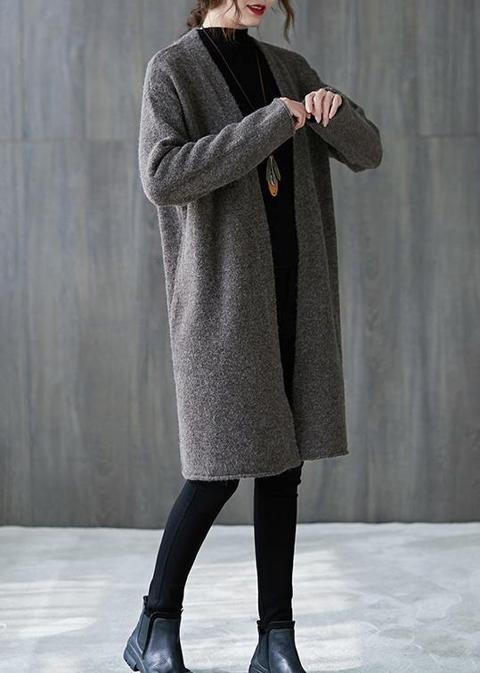 For Spring Gray Knitted Outwear Oversized Fall V Neck Sweaters