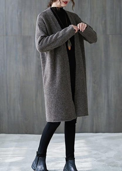For Spring Gray Knitted Outwear Oversized Fall V Neck Sweaters