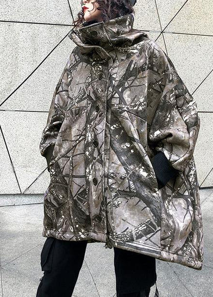 For Spring Gray Print Sweater Weather Drawstring Hooded Knitted Tops