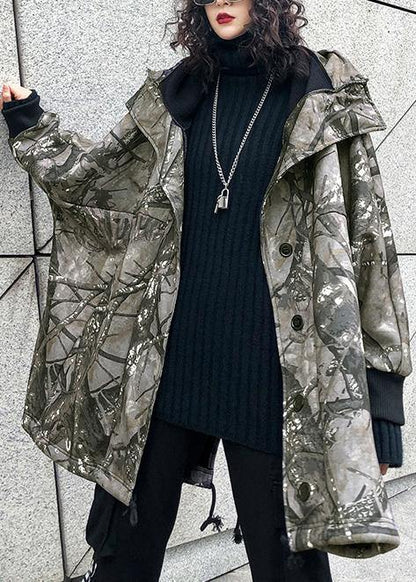 For Spring Gray Print Sweater Weather Drawstring Hooded Knitted Tops