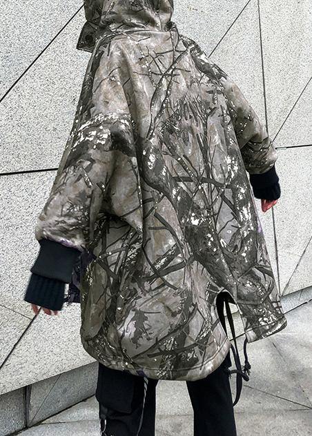 For Spring Gray Print Sweater Weather Drawstring Hooded Knitted Tops