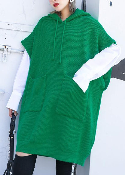 For Spring Green Sweaters Hooded Pockets Tops