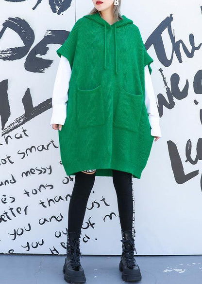 For Spring Green Sweaters Hooded Pockets Tops