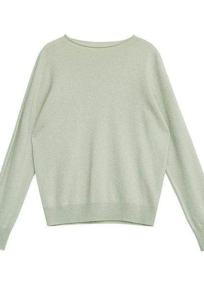 For Spring Light Green Top O Neck Long Sleeve Knitted Blouse