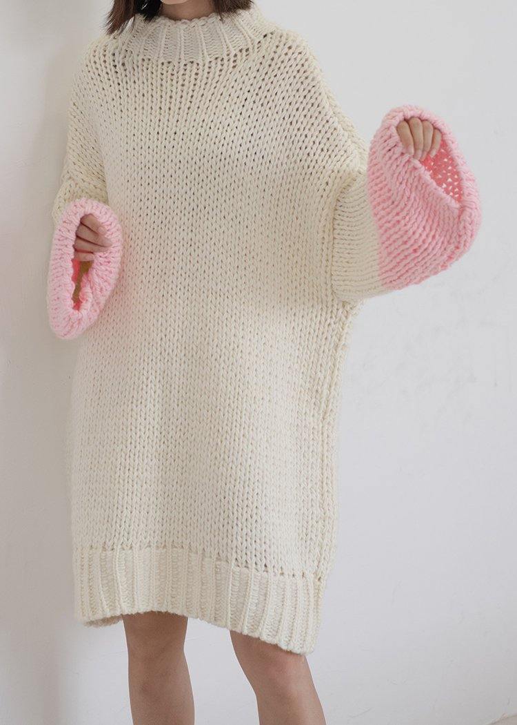 For Spring O Neck Batwing Sleeve Sweater Dress Outfit Classy Beige Funny Knitwear