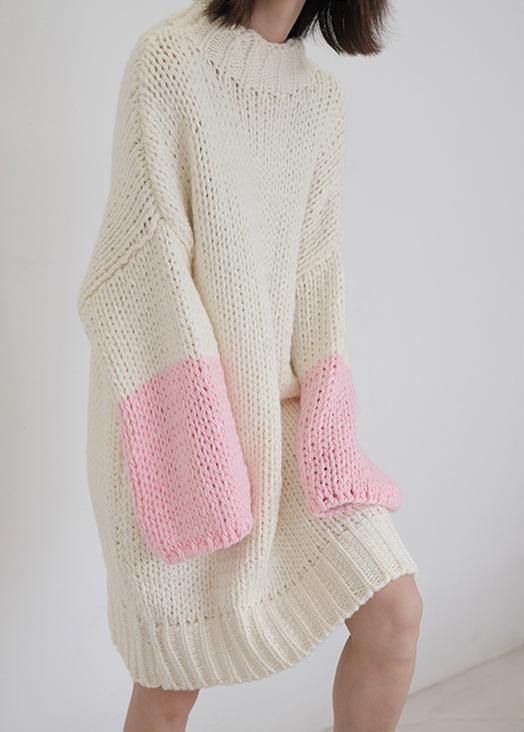 For Spring O Neck Batwing Sleeve Sweater Dress Outfit Classy Beige Funny Knitwear