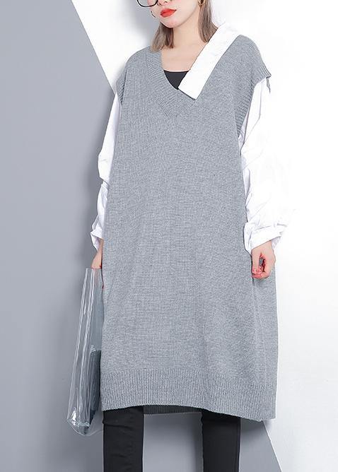 For Spring Patchwork Puff Sleeve Sweater Weather Gray Mujer Knit Dress