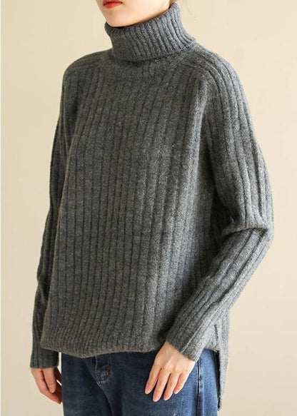 For Spring Wild Gray Knitwear Oversize High Neck Knit Blouse