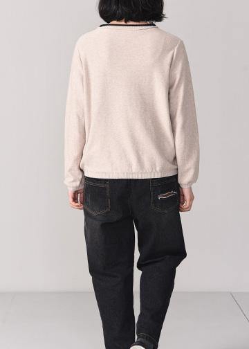 For Work Cartoon Print Knitted Pullover Beige Knitted Sweater Fall Wild