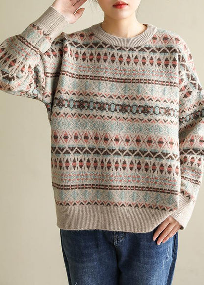 For Work Geometry Clothes for Spring Loose Fitting O Neck Sweaters