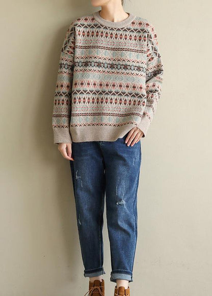 For Work Geometry Clothes for Spring Loose Fitting O Neck Sweaters