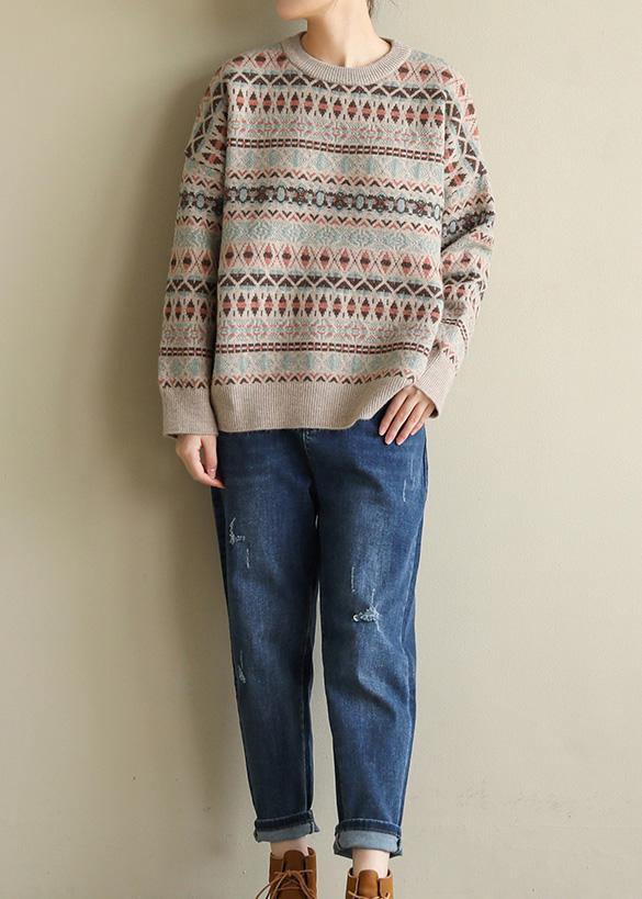 For Work Geometry Clothes for Spring Loose Fitting O Neck Sweaters