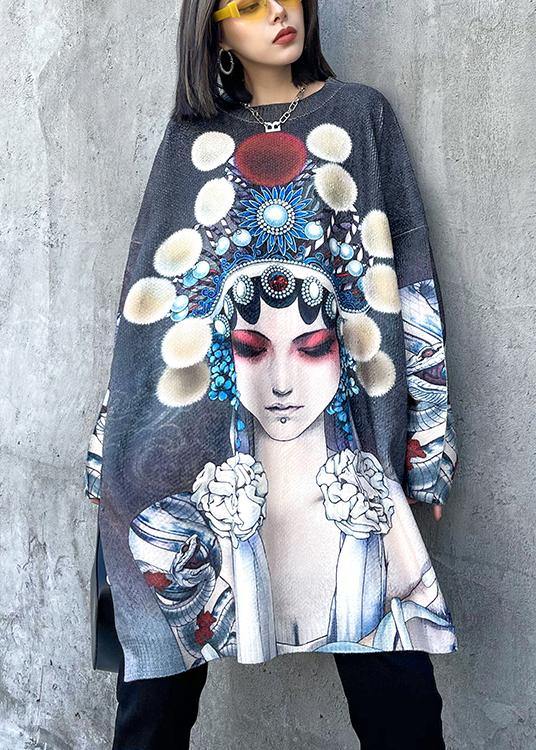 For Work Peking Opera Face Clothes O Neck Knit Sweat Tops