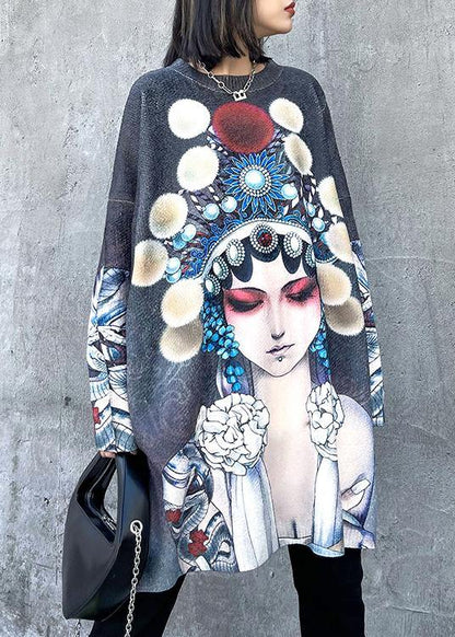 For Work Peking Opera Face Clothes O Neck Knit Sweat Tops