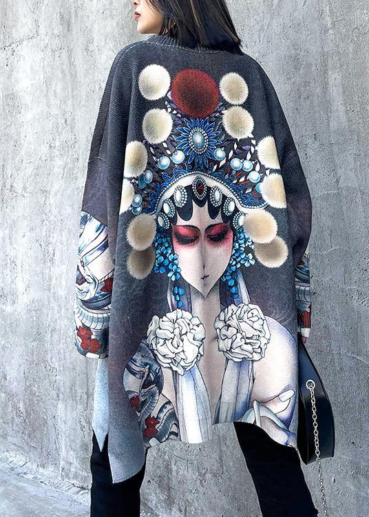 For Work Peking Opera Face Clothes O Neck Knit Sweat Tops