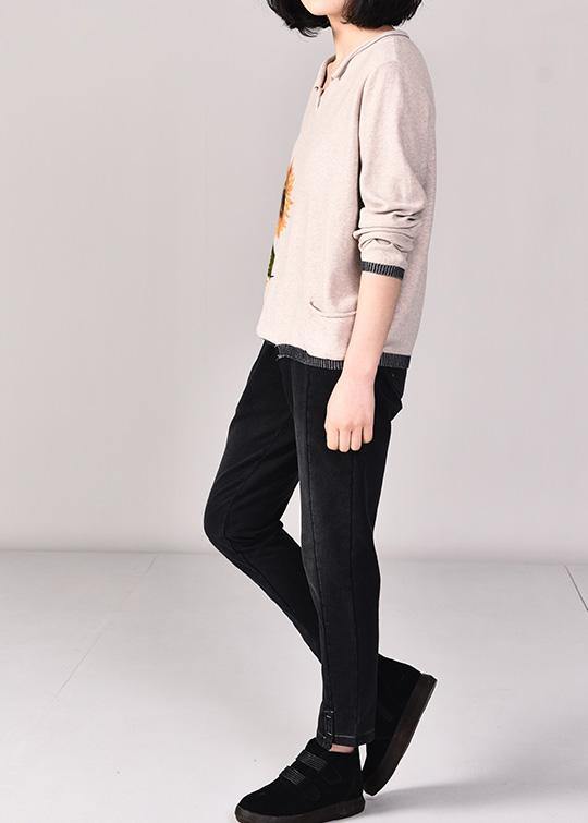 For Work Beige Knitted Tops Loose Knitwear Prints