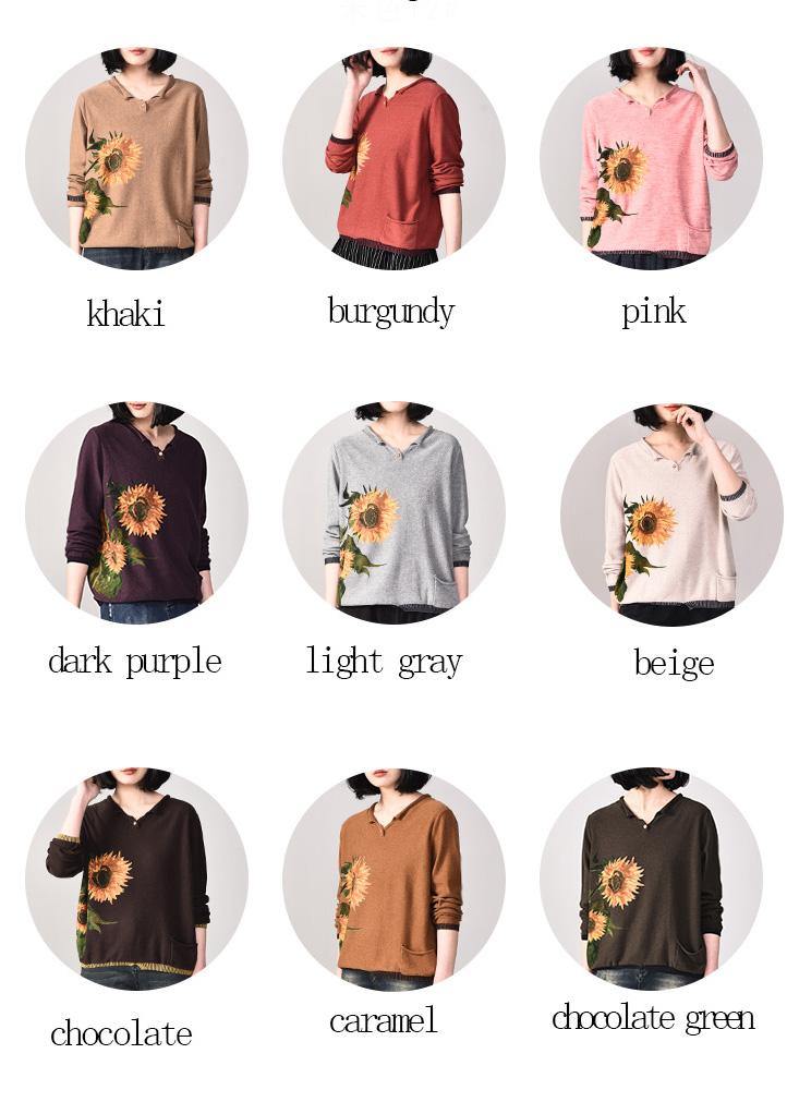 For Work Beige Knitted Tops Loose Knitwear Prints