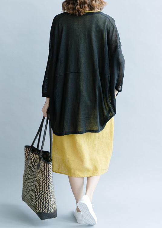 For Work Black Fall Fall Cotton Linen O Neck Batwing Sleeve Tops